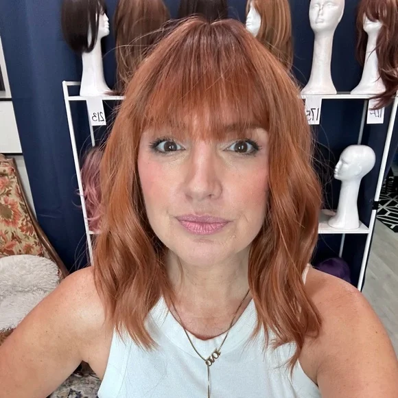 315 "The Janelle" Copper Red Wavy Bob Synthetic Wig, 14” - Picture 2 of 3